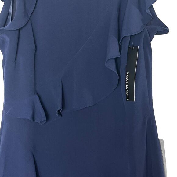 Maggy London Crepe Asymmetric Sheath Dress, Navy, Women's 4 - Picture 6 of 10